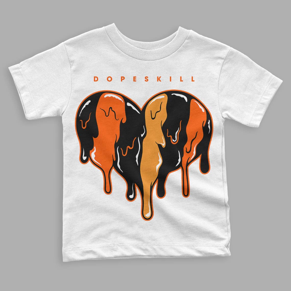 Brilliant Orange 12s DopeSkill Toddler Kids T-shirt Slime Drip Heart Graphic