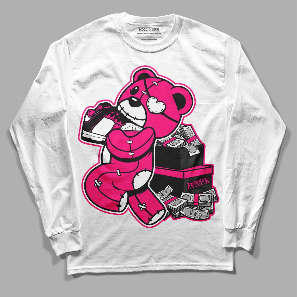 Fierce Pink 1s DopeSkill Long Sleeve T-Shirt Bear Steals Sneaker Graphic
