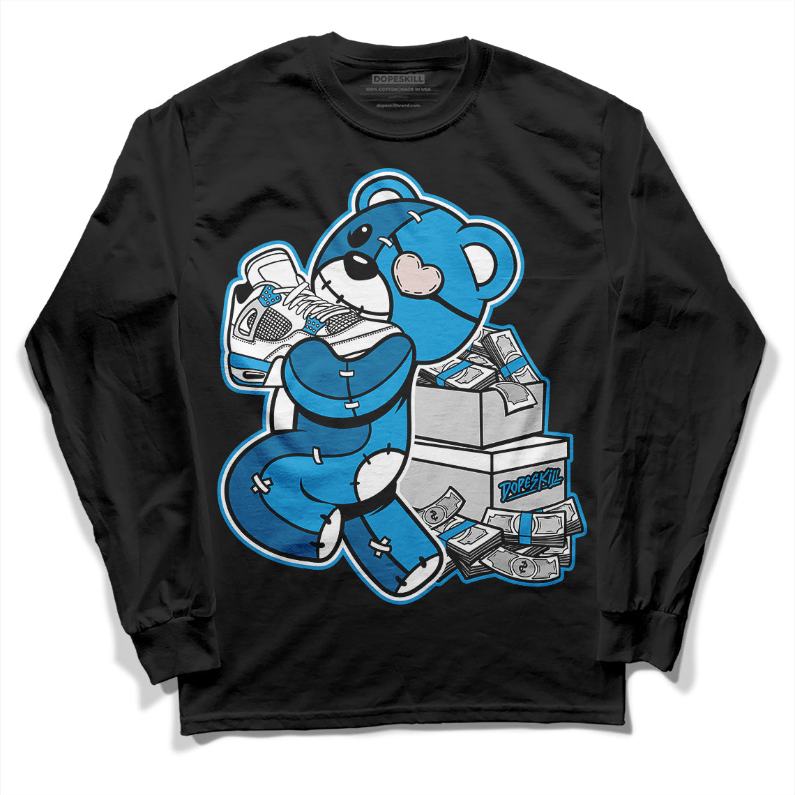 Military Blue 4s DopeSkill Long Sleeve T-Shirt Bear Steals Sneaker Graphic