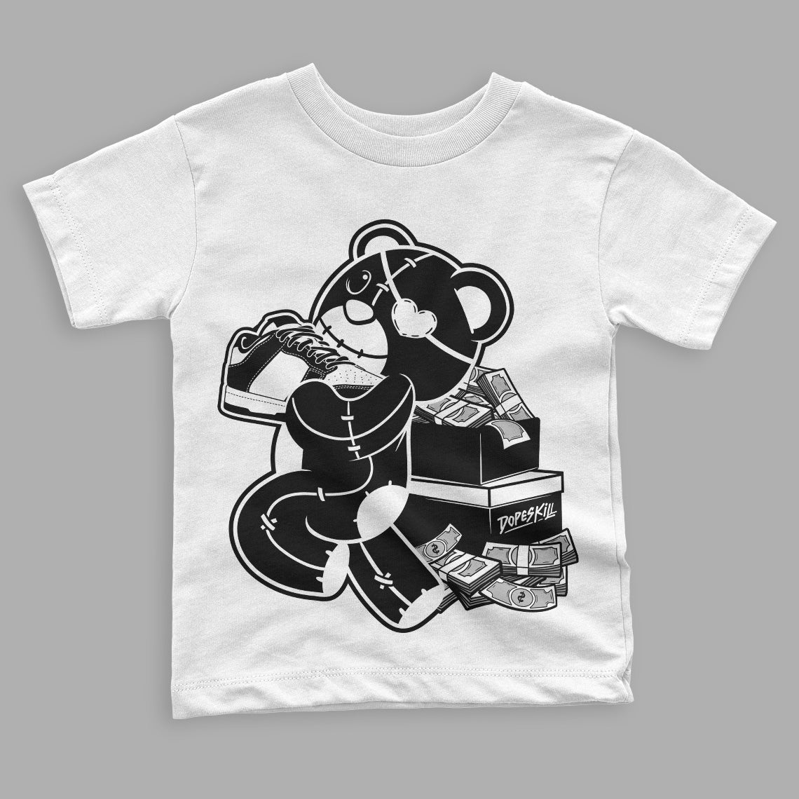 Panda White Black Dunk Low DopeSkill Toddler Kids T-shirt Bear Steals Sneaker Graphic