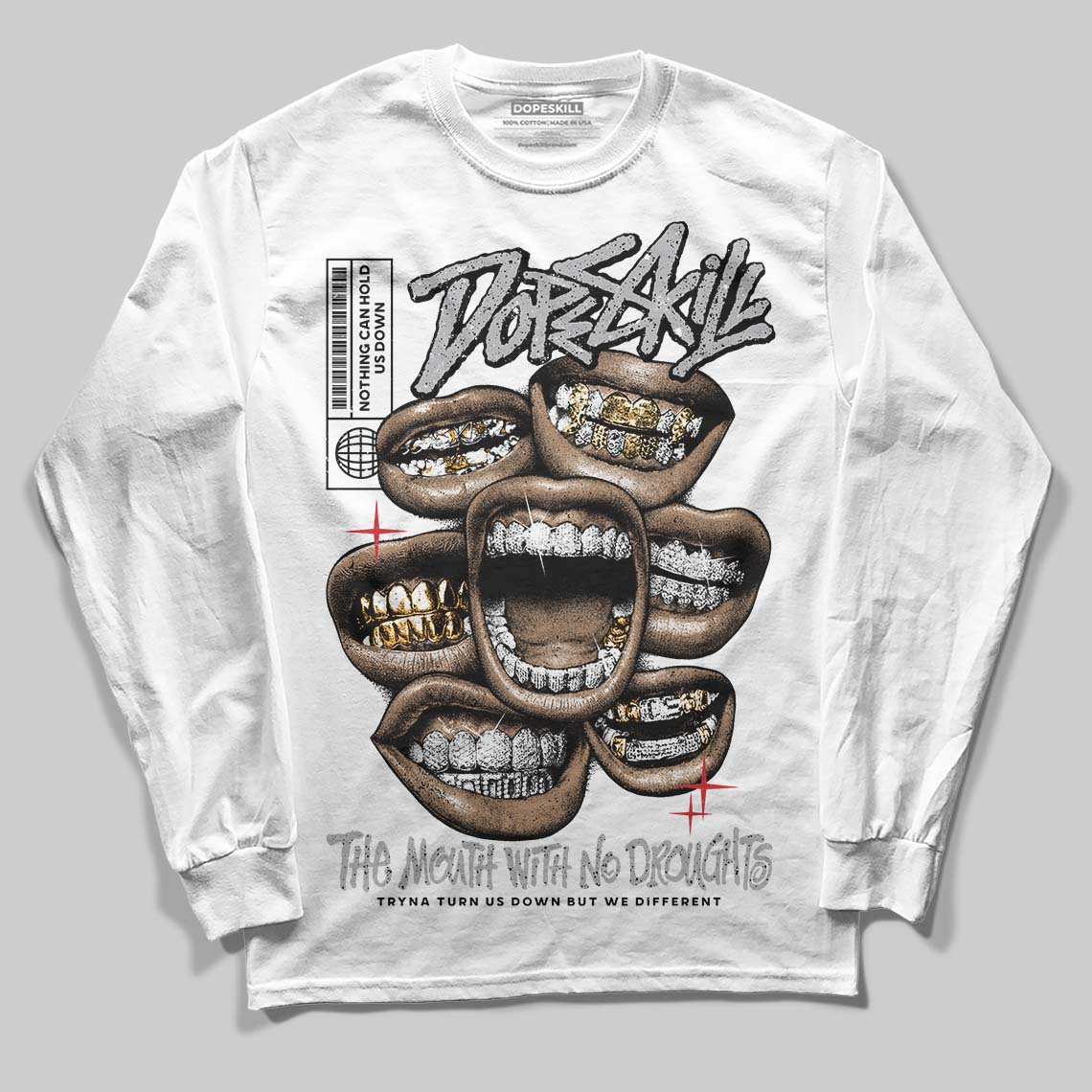 White Cement 4s DopeSkill Long Sleeve T-Shirt The Mouth With No Droughts Graphic