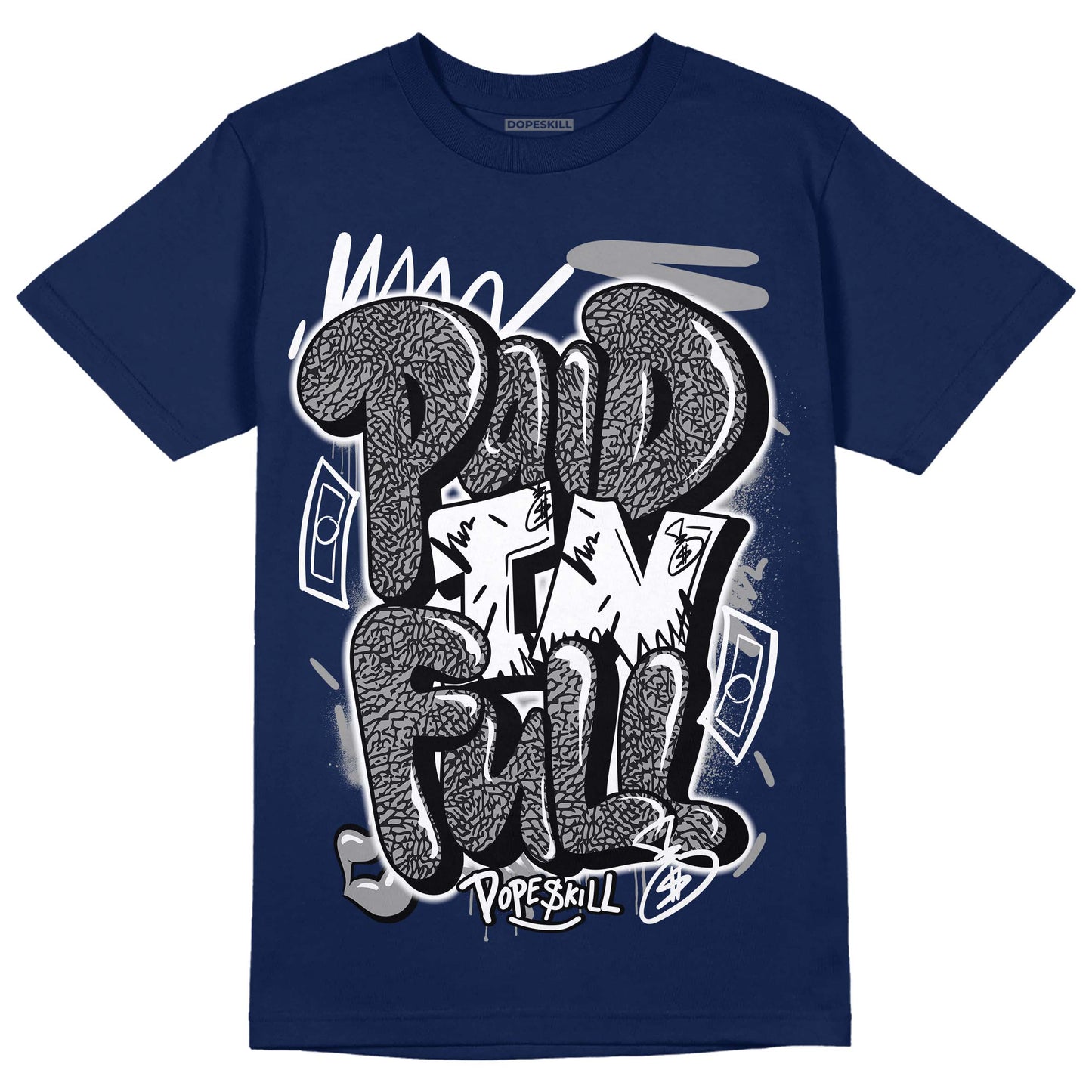 Midnight Navy 3s DopeSkill Navy T-shirt New Paid In Full Graphic