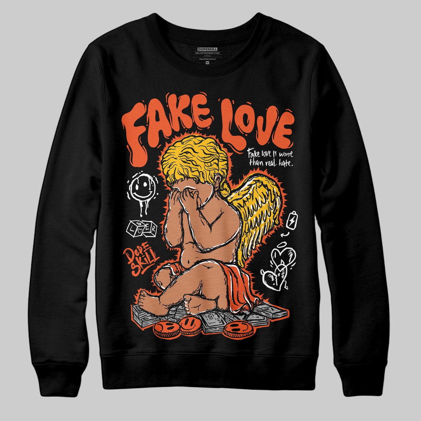 Orange Milk DopeSkill Sweatshirt False Love Graphic