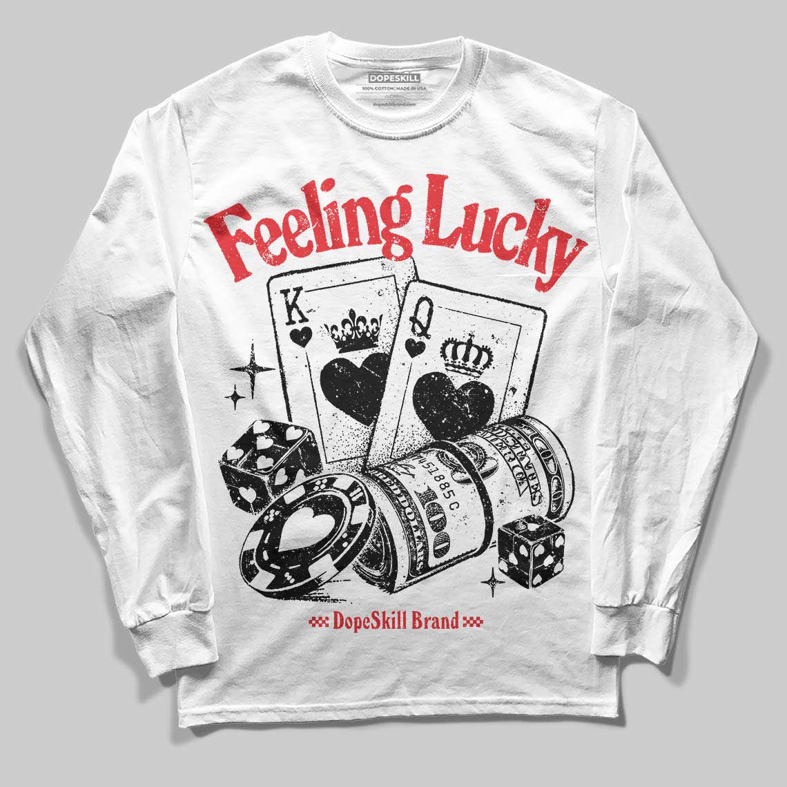 Black and White Collection DopeSkill Long Sleeve T-Shirt Feeling Lucky Graphic