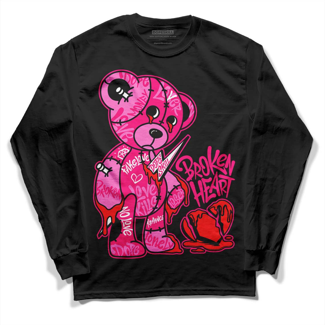 Fierce Pink 1s DopeSkill Long Sleeve T-Shirt Broken Heart Graphic