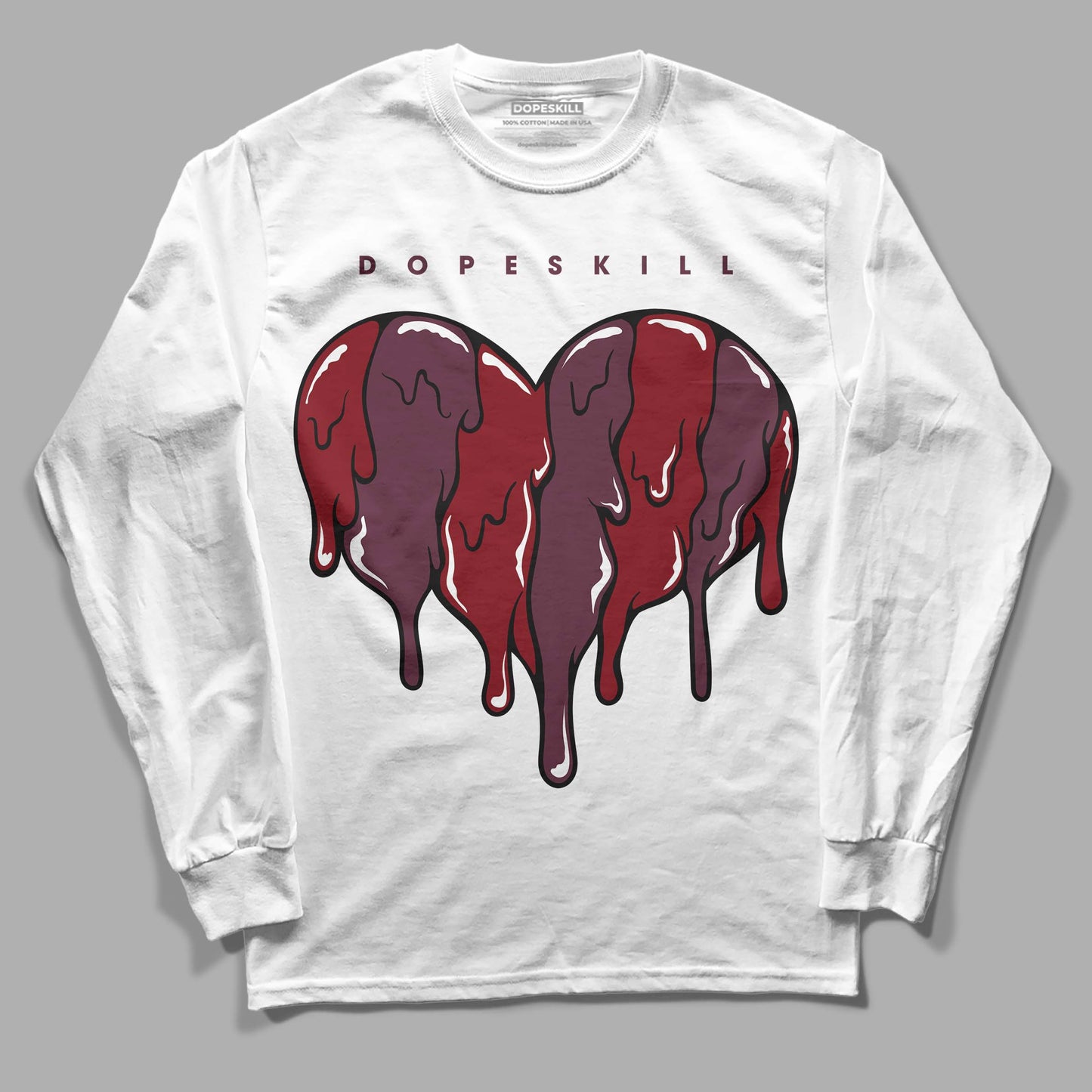 Burgundy 5s DopeSkill Long Sleeve T-Shirt Slime Drip Heart Graphic