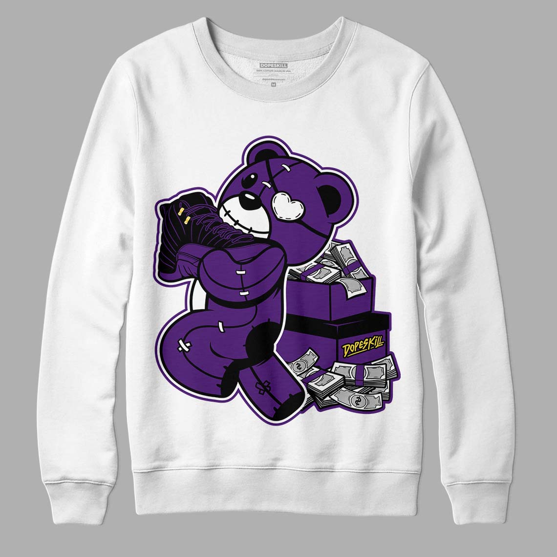 Field Purple 12s DopeSkill Sweatshirt Bear Steals Sneaker Graphic