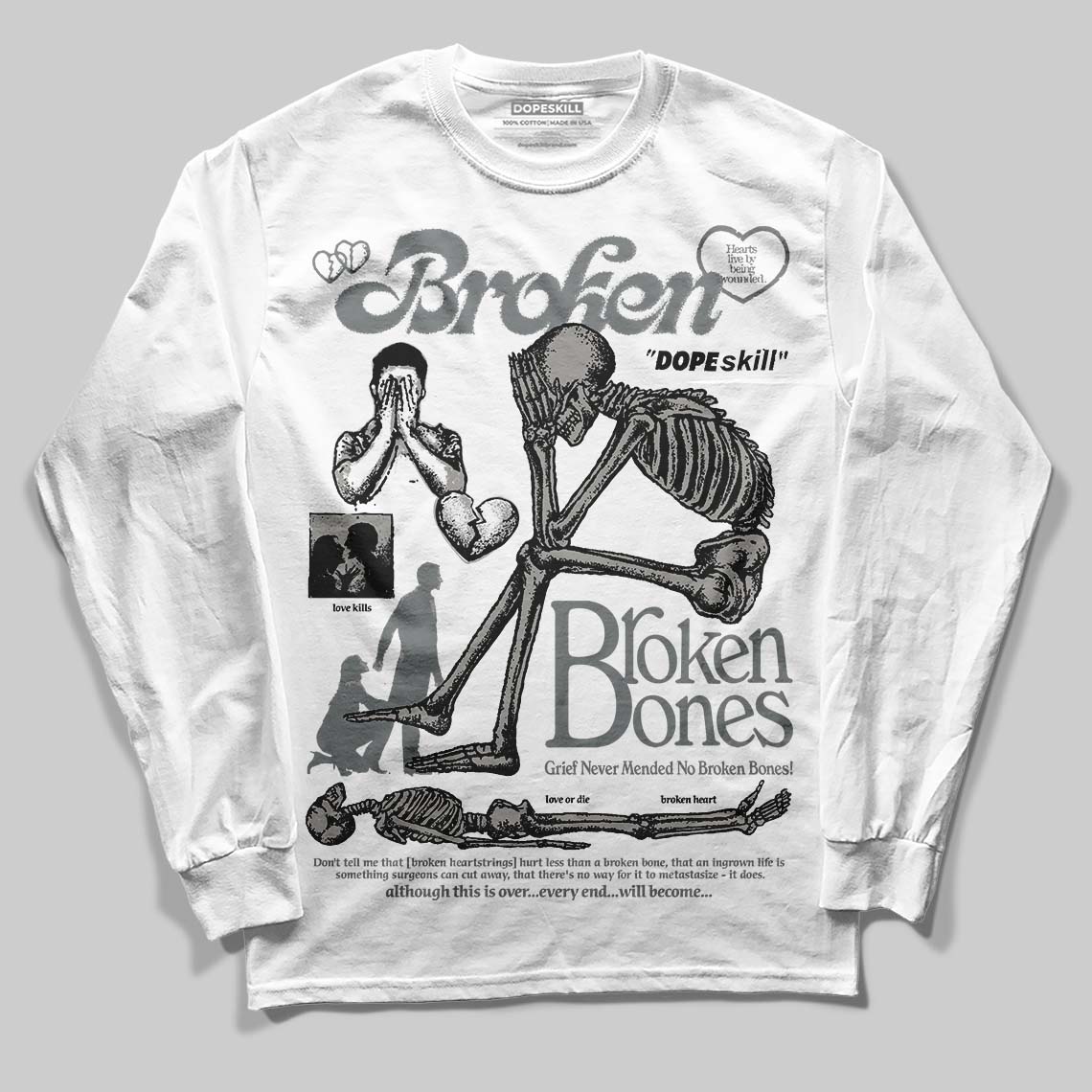 Cool Grey 9s DopeSkill Long Sleeve T-Shirt Broken Bones Graphic