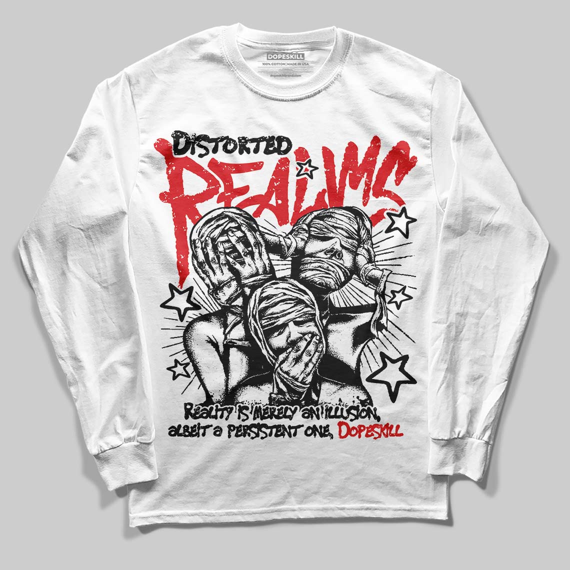 Black and White Collection DopeSkill Long Sleeve T-Shirt Distorted Realms Graphic