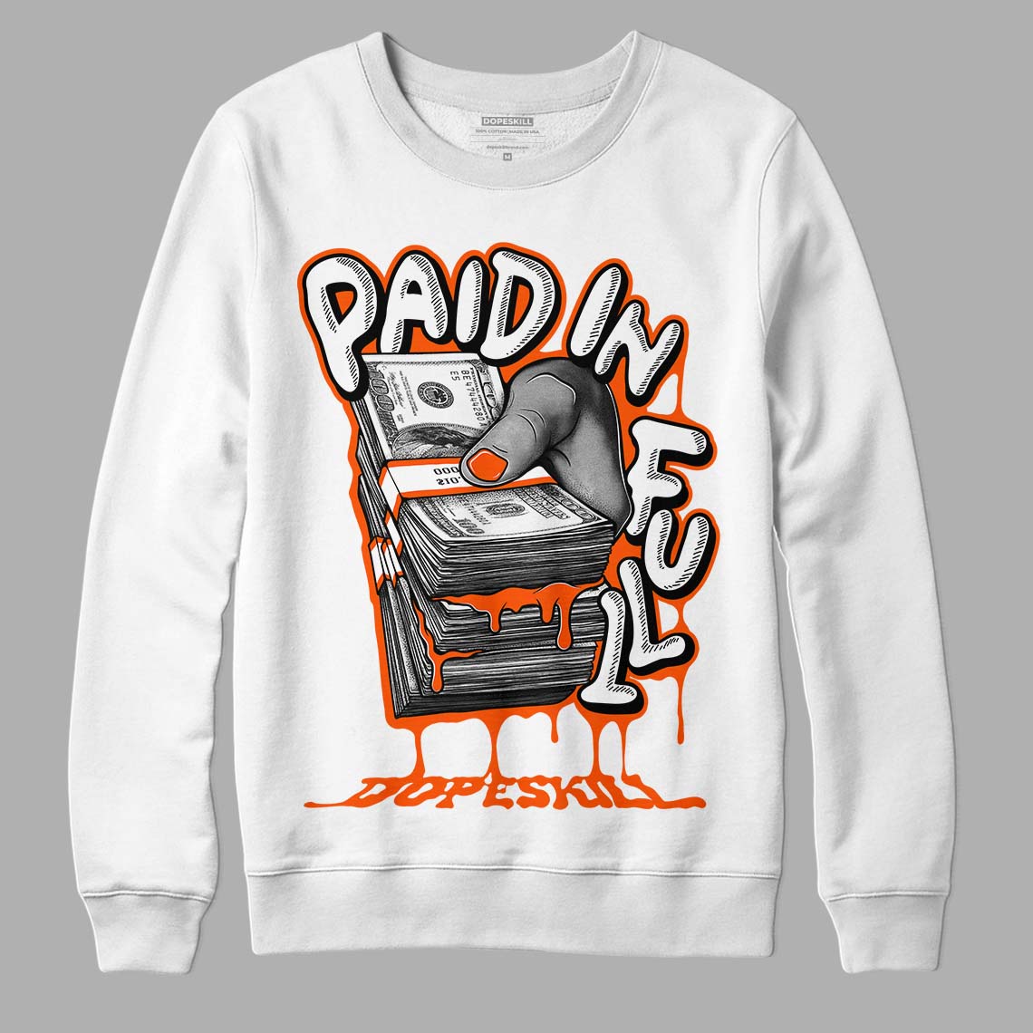 Orange Milk DopeSkill Sweatshirt Paid In Full Graphic