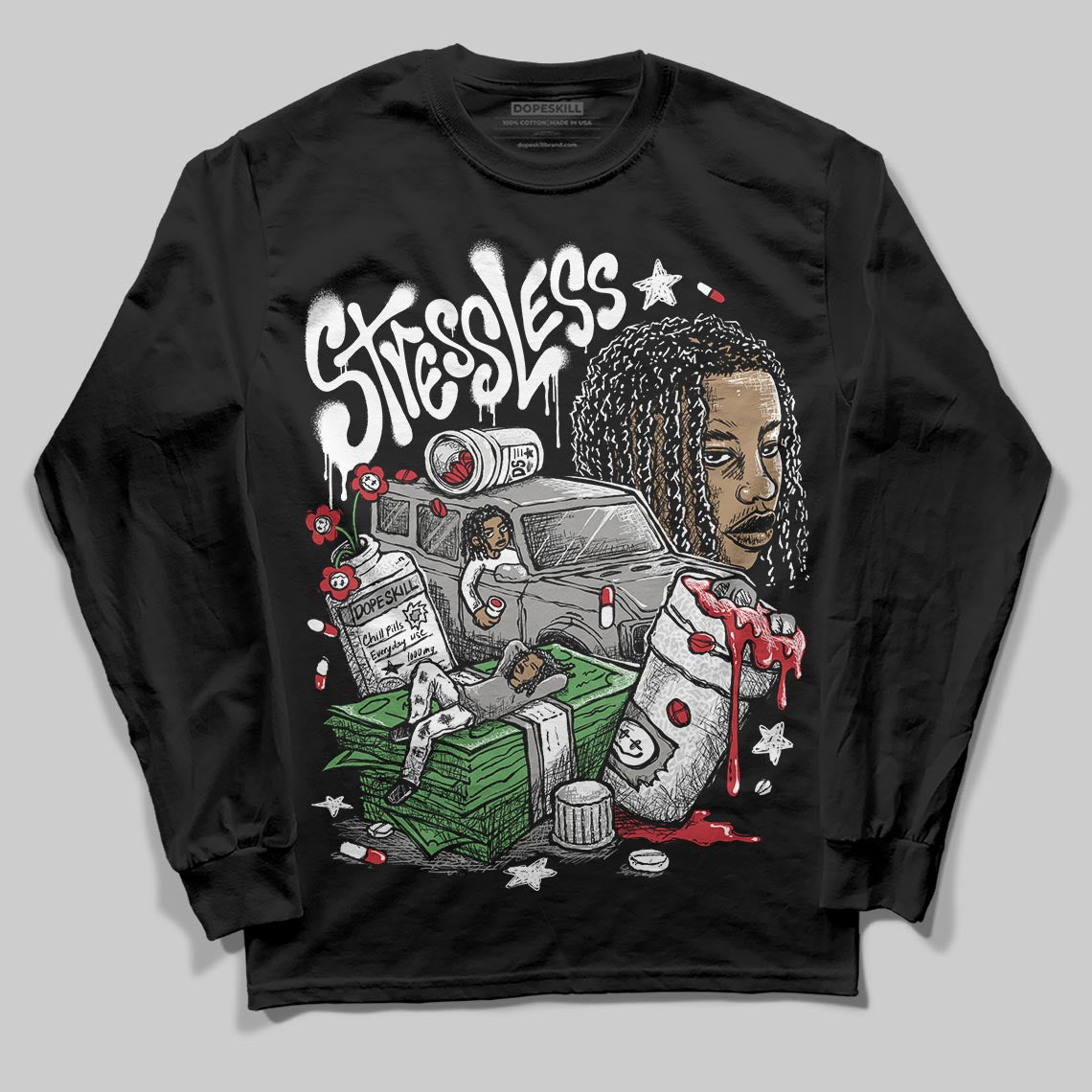 Pure Money 3s DopeSkill Long Sleeve T-Shirt Stressless Graphic