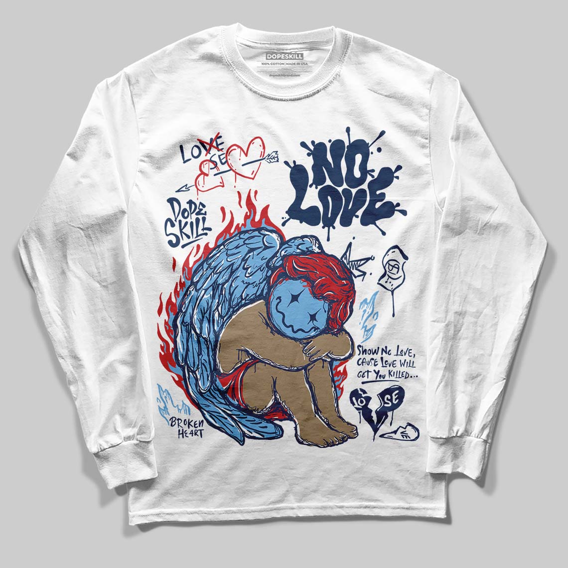 Summit White Navy 4s DopeSkill Long Sleeve T-Shirt No Love Graphic