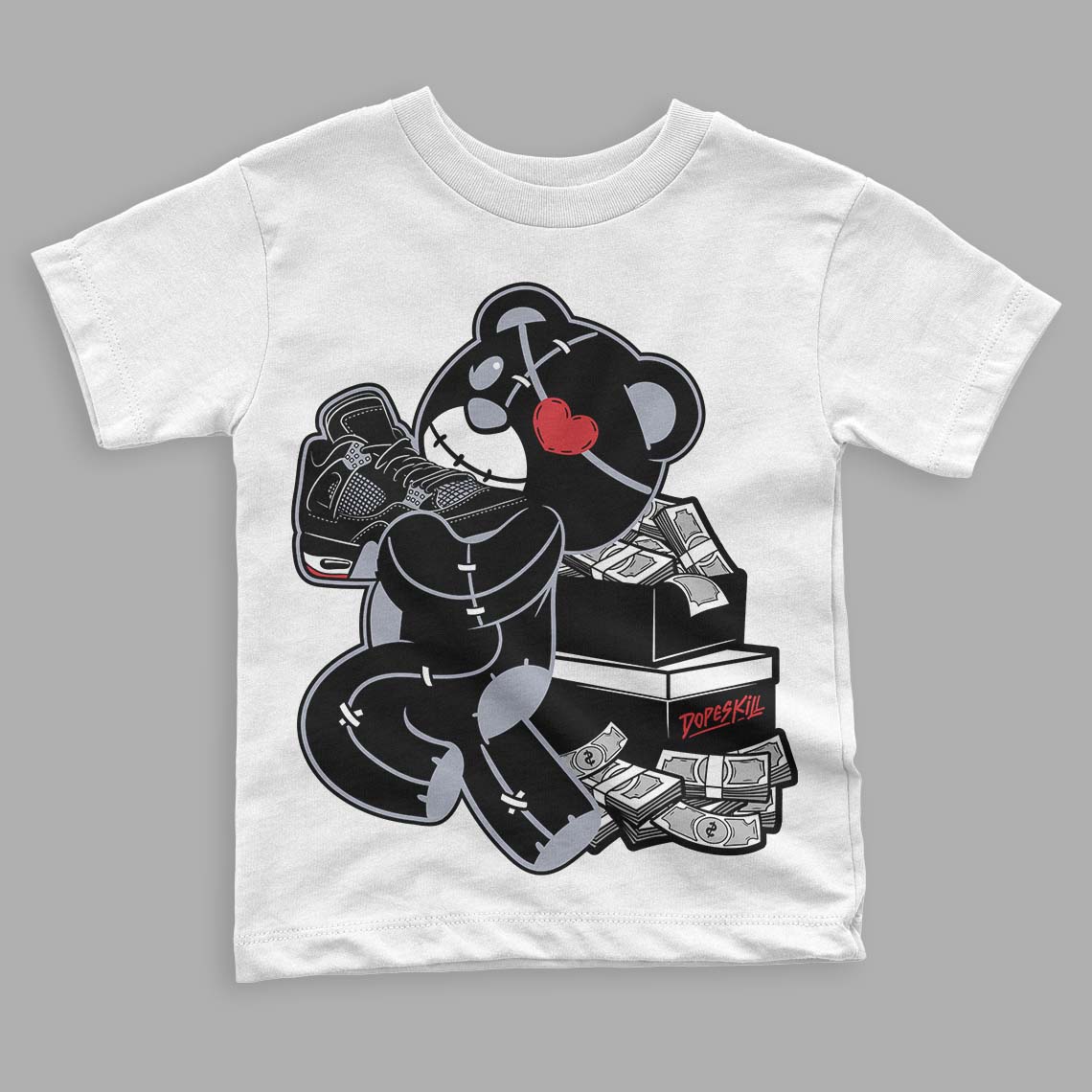 Bred Reimagined 4s DopeSkill Toddler Kids T-shirt Bear Steals Sneaker Graphic