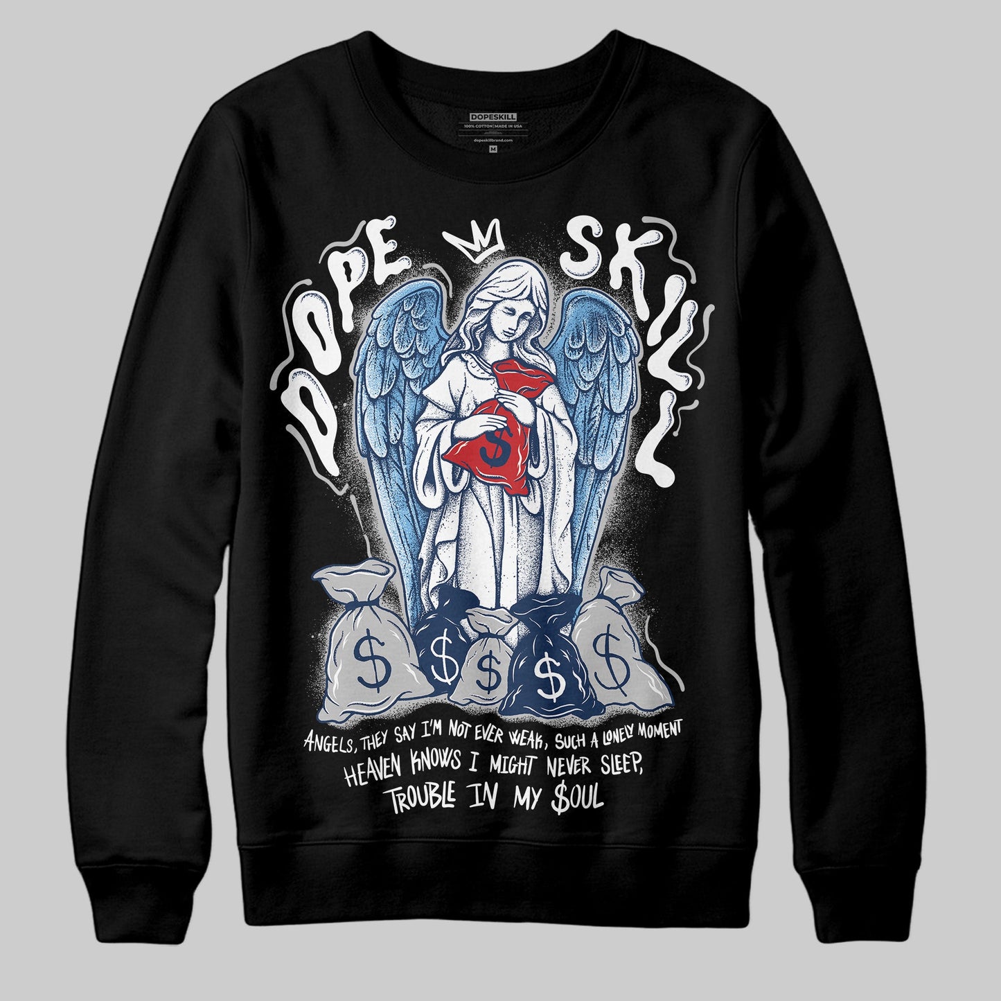 Summit White Navy 4s DopeSkill Sweatshirt Angels Graphic