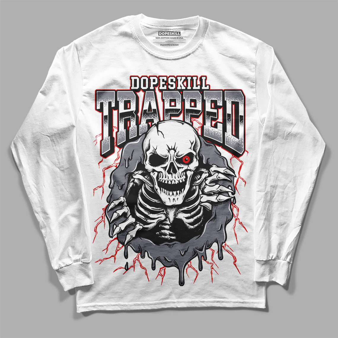 Fire Red 9s DopeSkill Long Sleeve T-Shirt Trapped Halloween Graphic