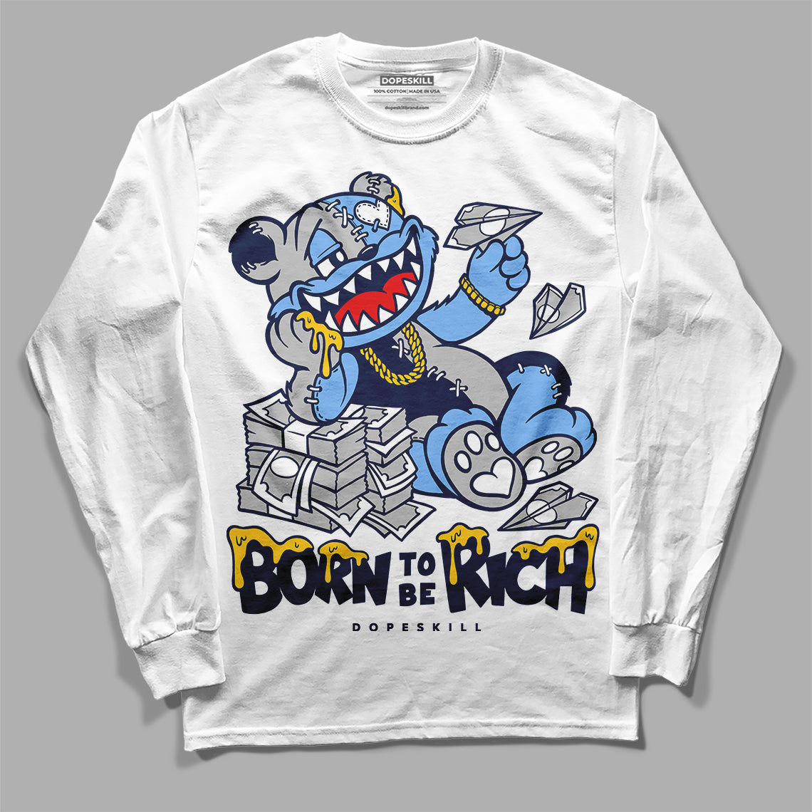 Midnight Navy 5s DopeSkill Long Sleeve T-Shirt Born To Be Rich Graphic