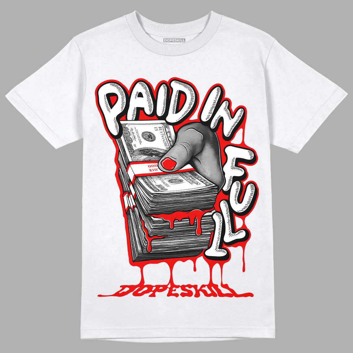 Cherry 11s DopeSkill T-Shirt Paid In Full Graphic