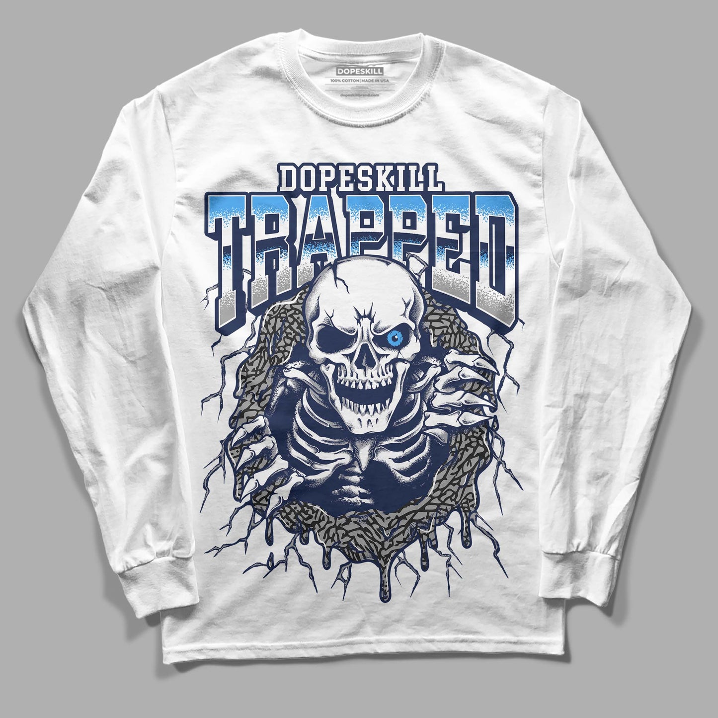 Midnight Navy 3s DopeSkill Long Sleeve T-Shirt Trapped Halloween Graphic