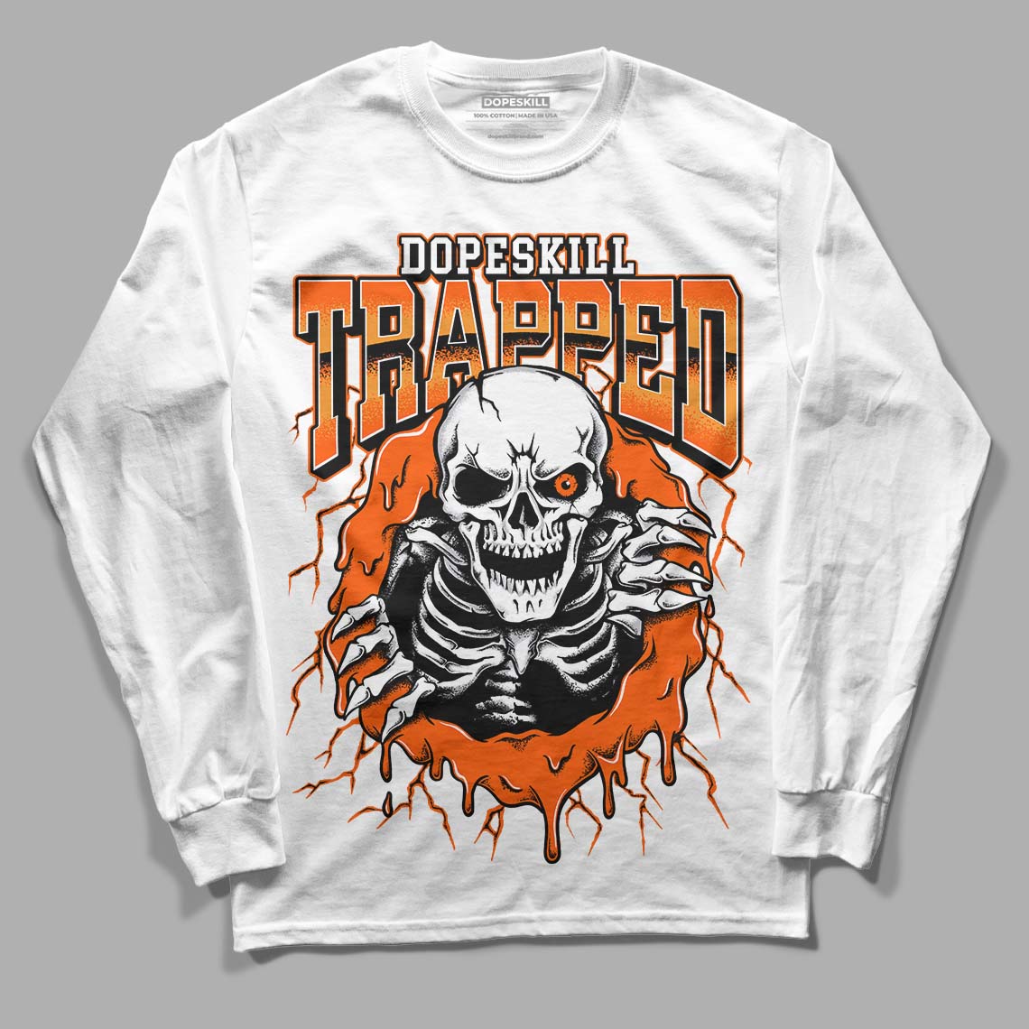 Brilliant Orange 12s DopeSkill Long Sleeve T-Shirt Trapped Halloween Graphic