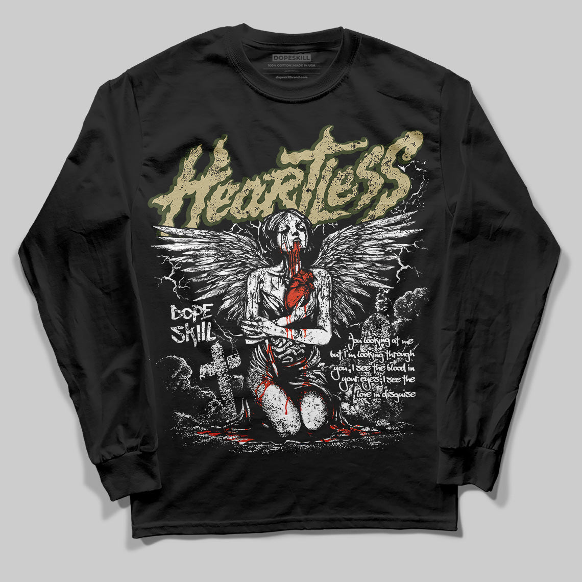 Olive Collection DopeSkill Long Sleeve T-Shirt Heartless Graphic