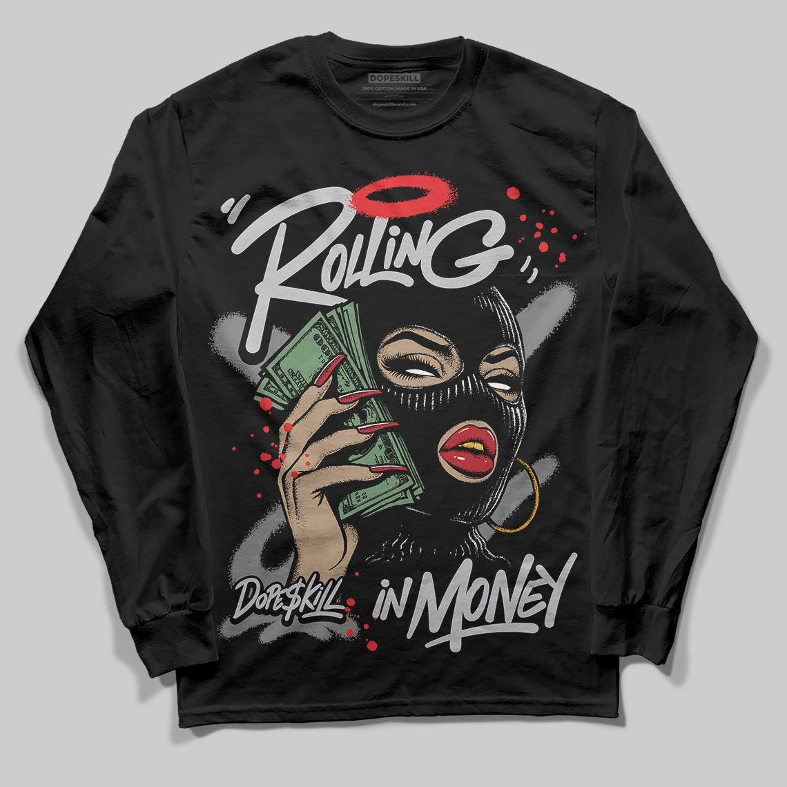 Grey Collection DopeSkill Long Sleeve T-Shirt Rolling in Money Graphic