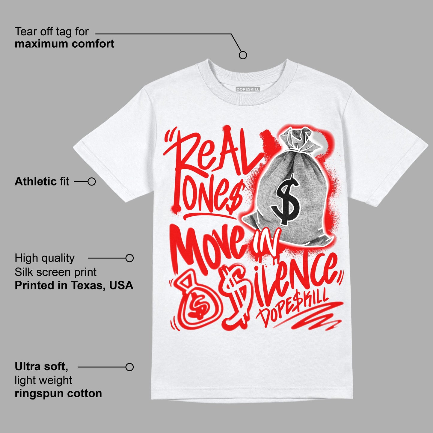 Cherry 11s DopeSkill T-Shirt Real Ones Move In Silence Graphic