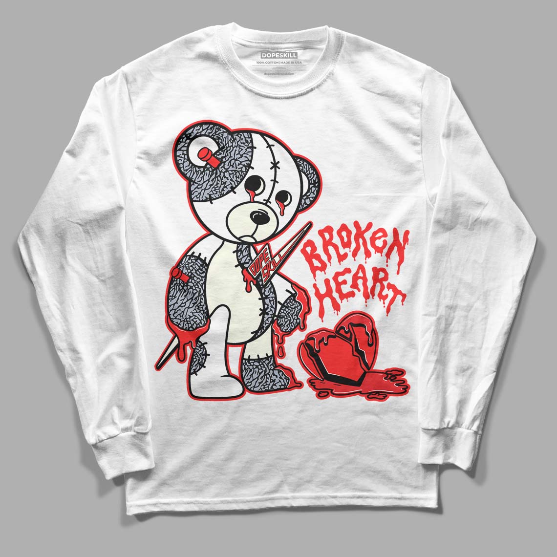 White Cement Reimagined 3s DopeSkill Long Sleeve T-Shirt Broken Heart Graphic