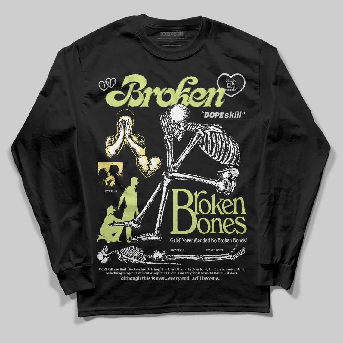 Light Lemon Twist 4s DopeSkill Long Sleeve T-Shirt Broken Bones Graphic