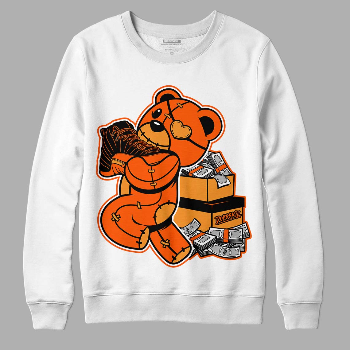 Brilliant Orange 12s DopeSkill Sweatshirt Bear Steals Sneaker Graphic