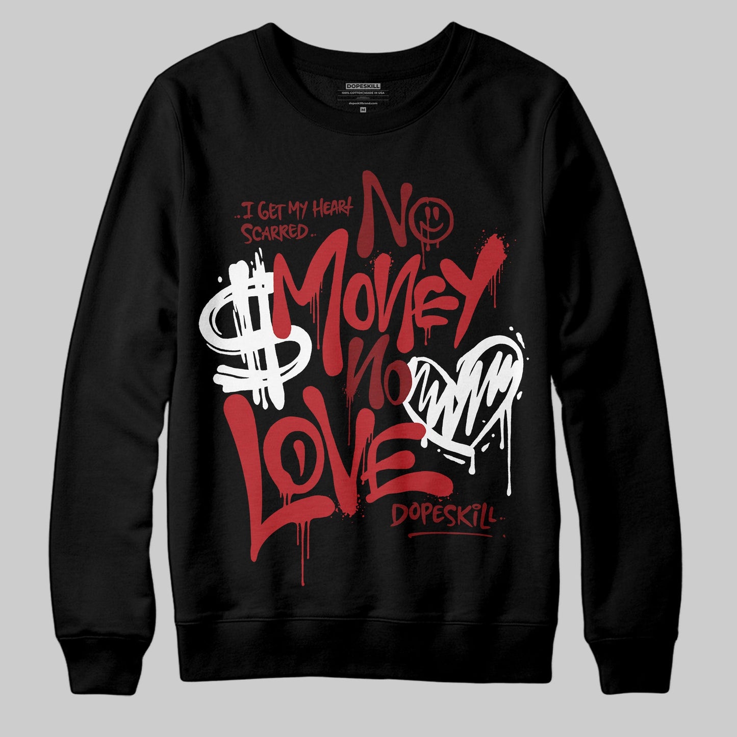 Flu Game 12s DopeSkill Sweatshirt No Money No Love Typo Graphic