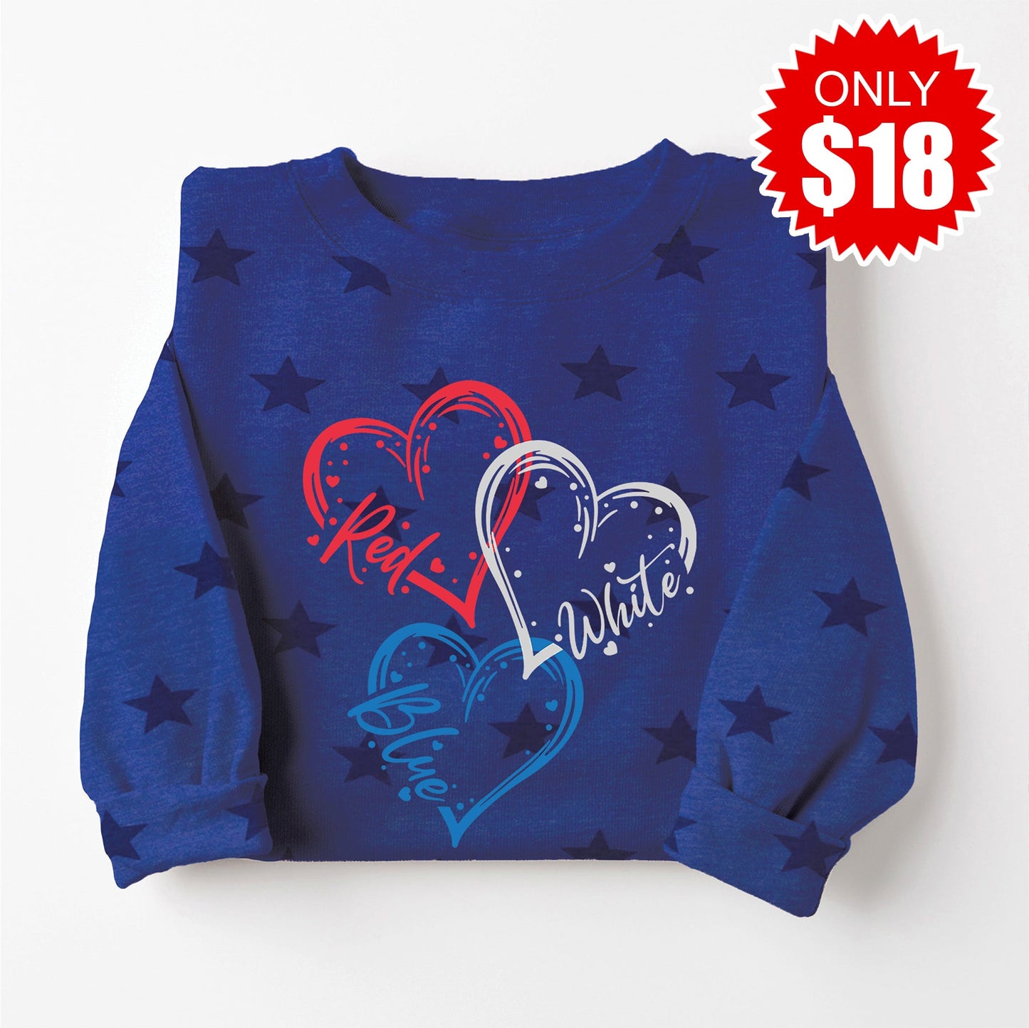 Red White Blue Sweatshirt - Blue Star Print - 18
