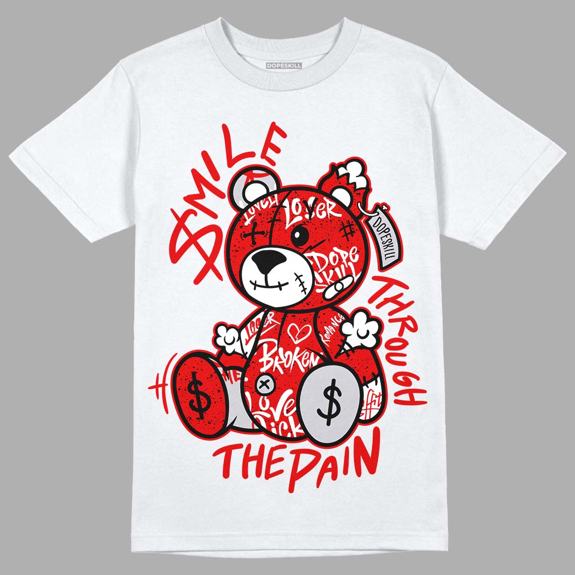 Red Cement 4S DopeSkill T-Shirt Smile Through The Pain Graphic