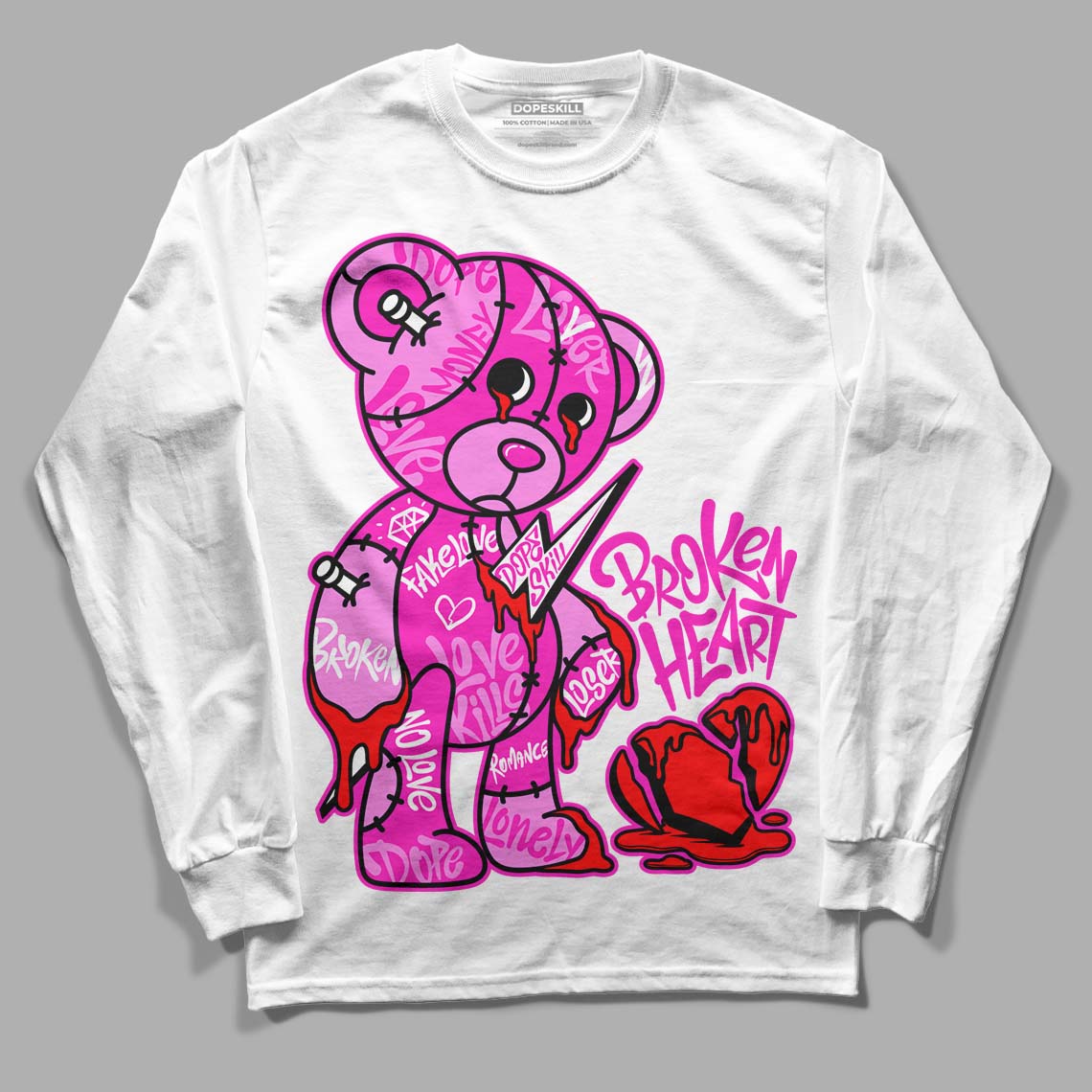 Dunk Low Active Fuchsia DopeSkill Long Sleeve T-Shirt Broken Heart Graphic