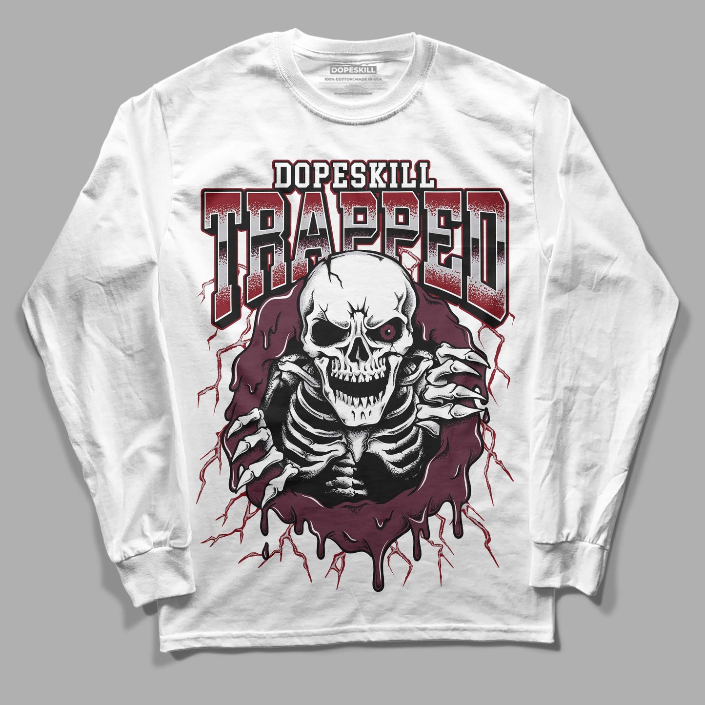 Burgundy 5s DopeSkill Long Sleeve T-Shirt Trapped Halloween Graphic