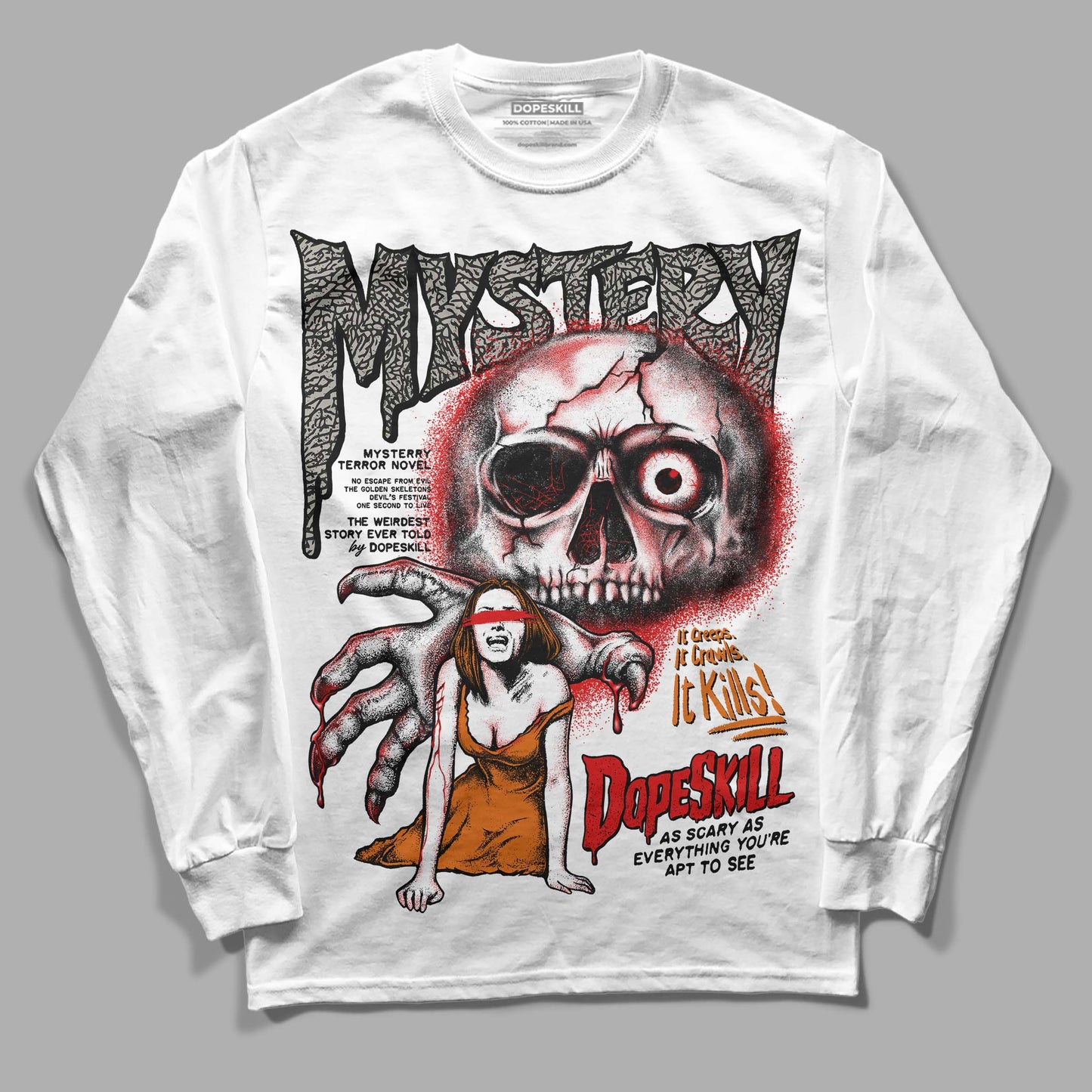 Fire Red 3s DopeSkill Long Sleeve T-Shirt Mystery Ghostly Grasp Graphic