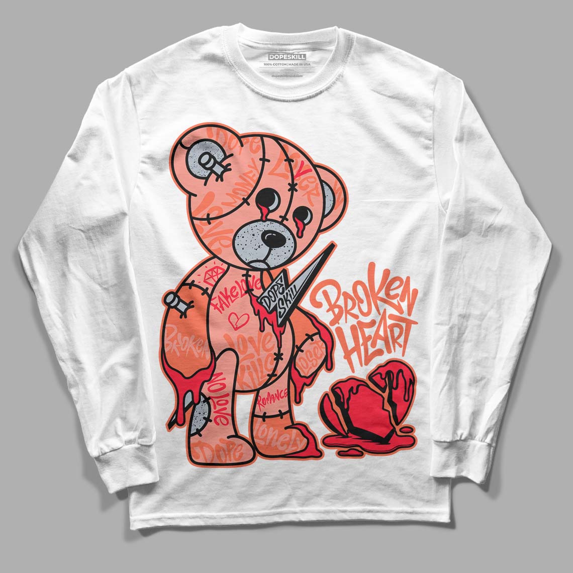 Crimson Bliss 5s DopeSkill Long Sleeve T-Shirt Broken Heart Graphic