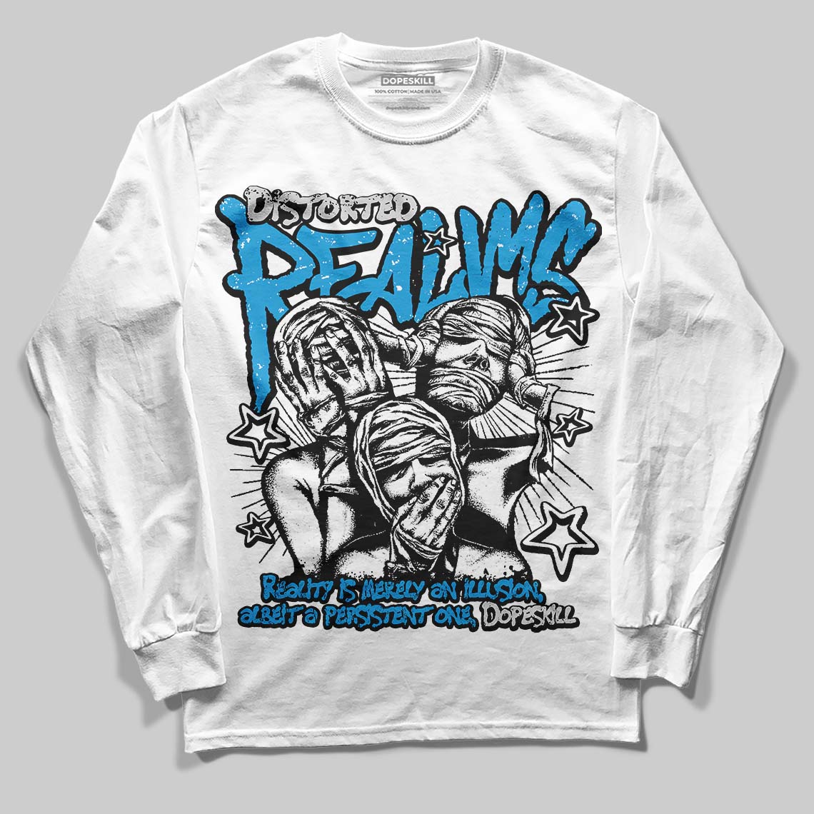 Military Blue 4s DopeSkill Long Sleeve T-Shirt Distorted Realms Graphic