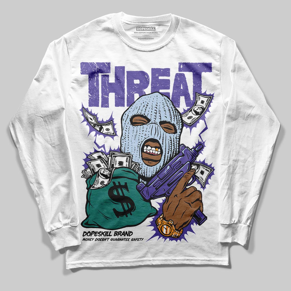 Grape 5s DopeSkill Long Sleeve T-Shirt Under Threat Graphic