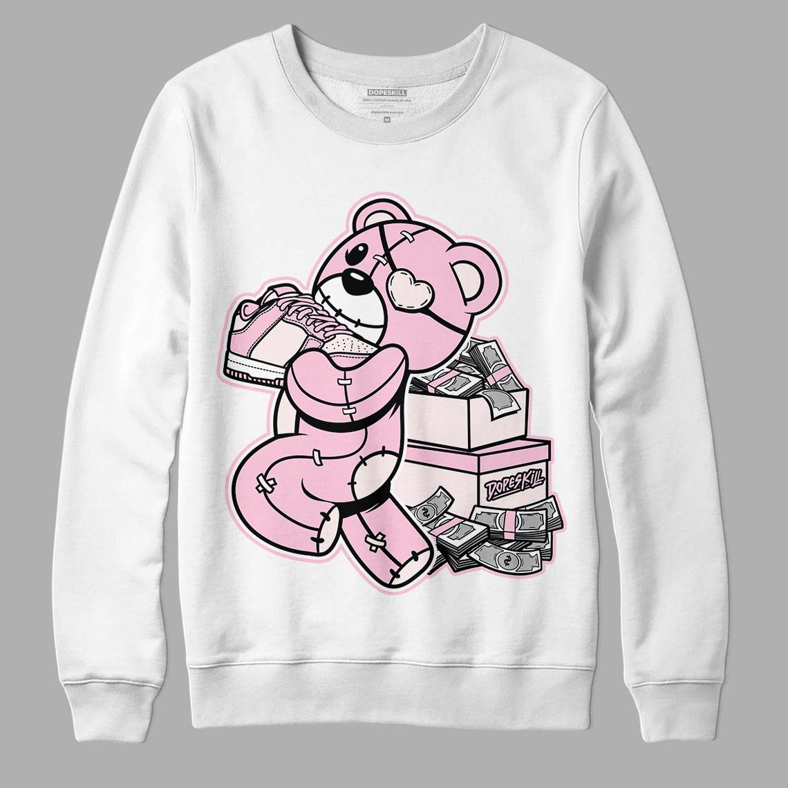 Dunk Low Pink Foam DopeSkill Sweatshirt Bear Steals Sneaker Graphic