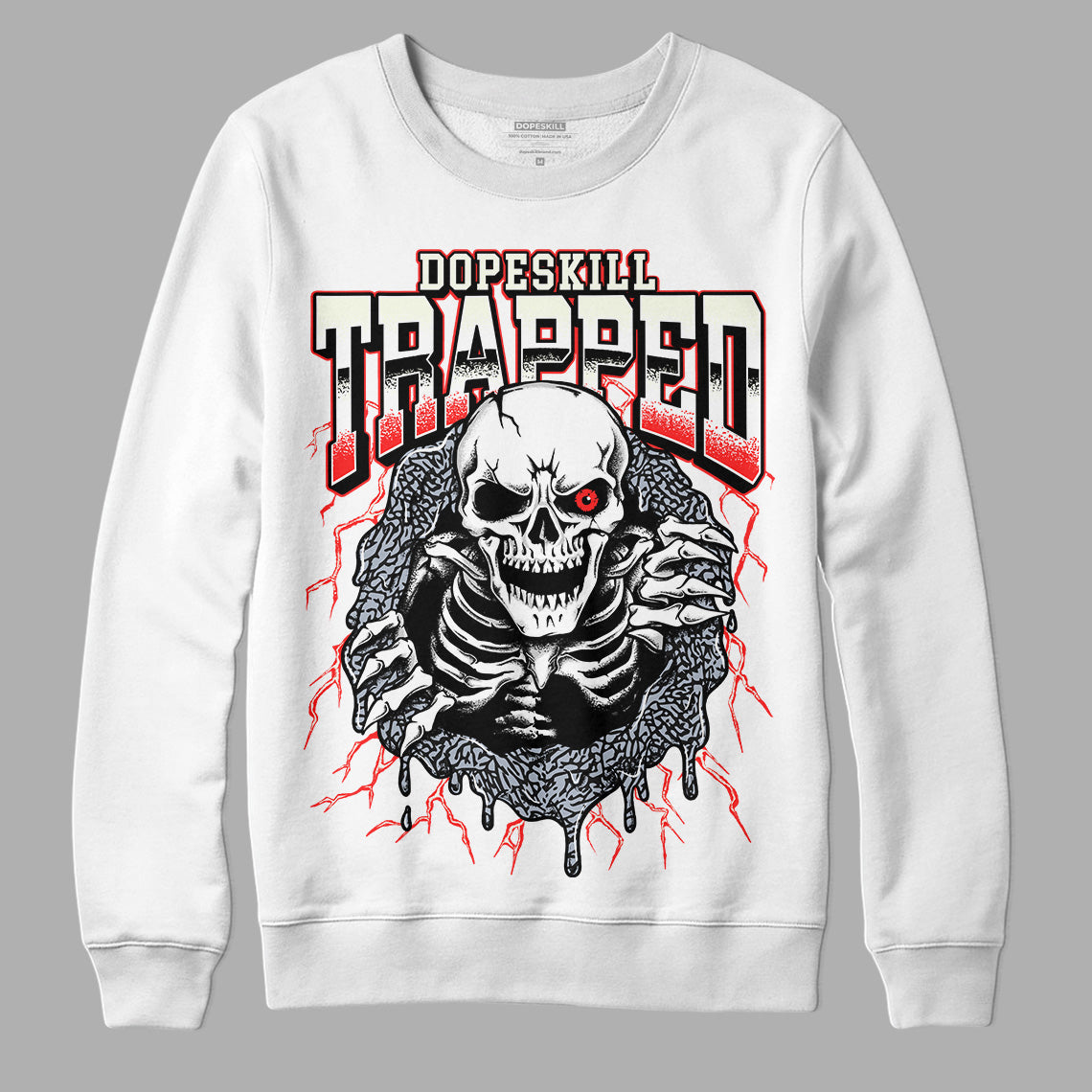 White Cement Reimagined 3s DopeSkill Sweatshirt Trapped Halloween Graphic