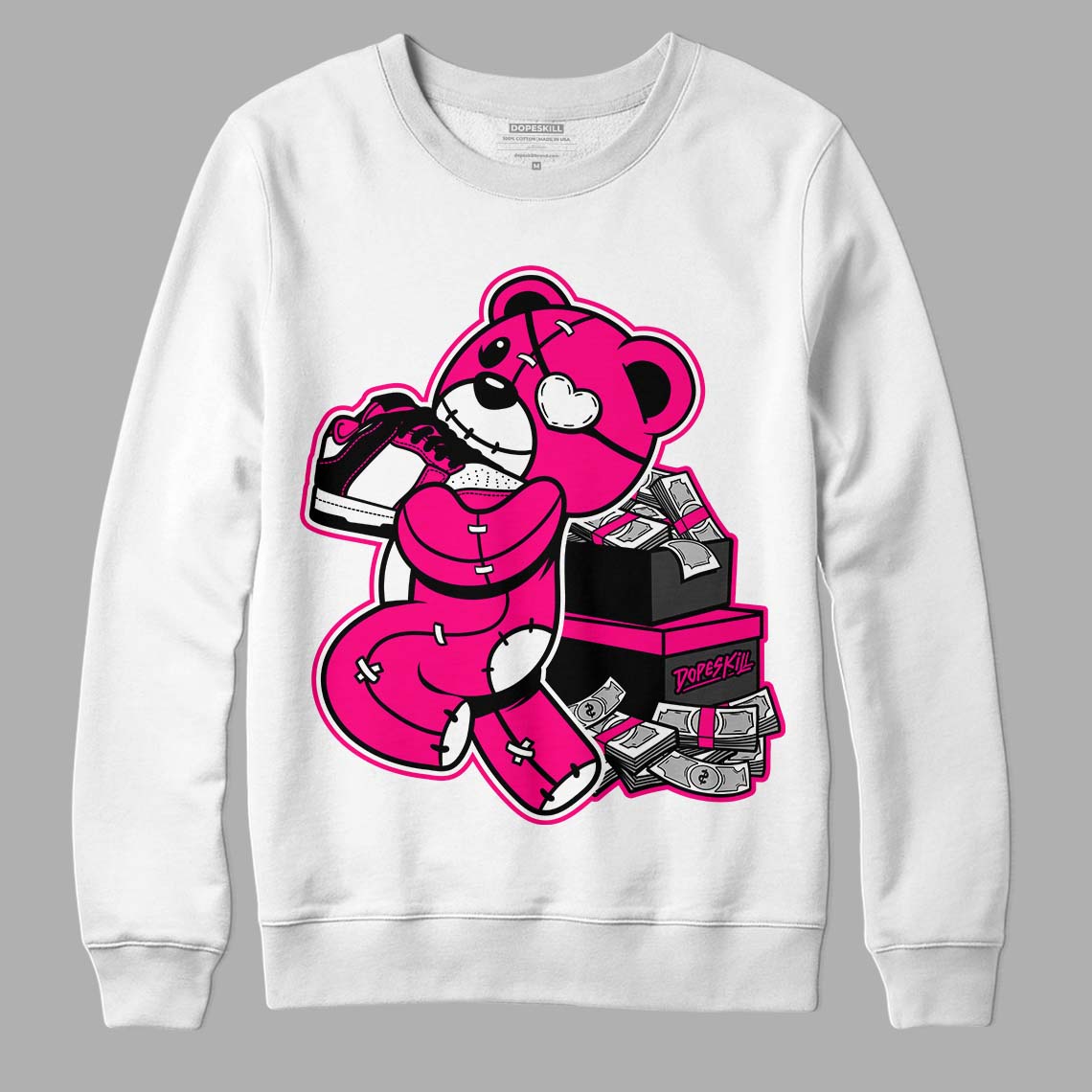 Fierce Pink 1s DopeSkill Sweatshirt Bear Steals Sneaker Graphic