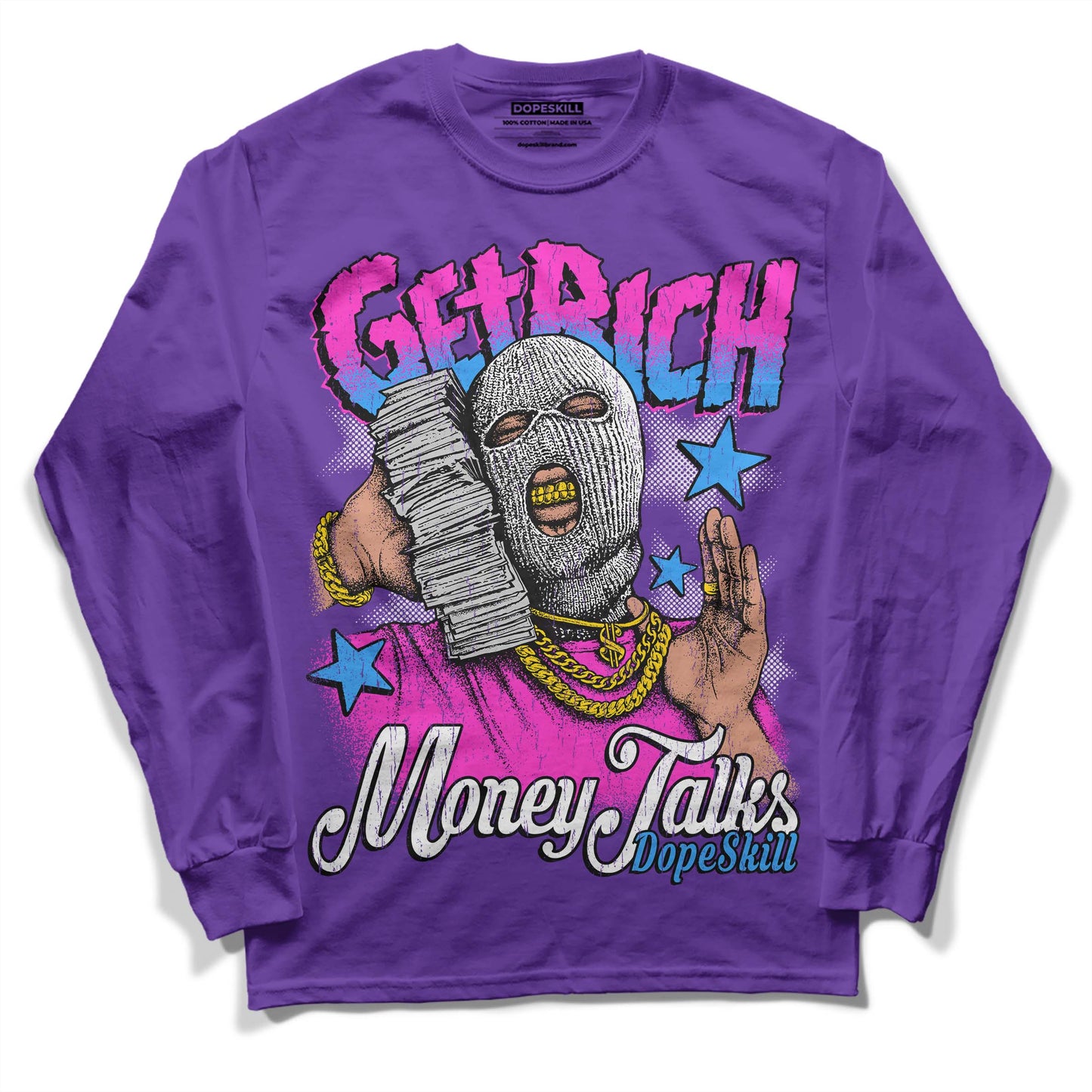 PURPLE Collection DopeSkill Purple Long Sleeve T-Shirt Get Rich Graphic