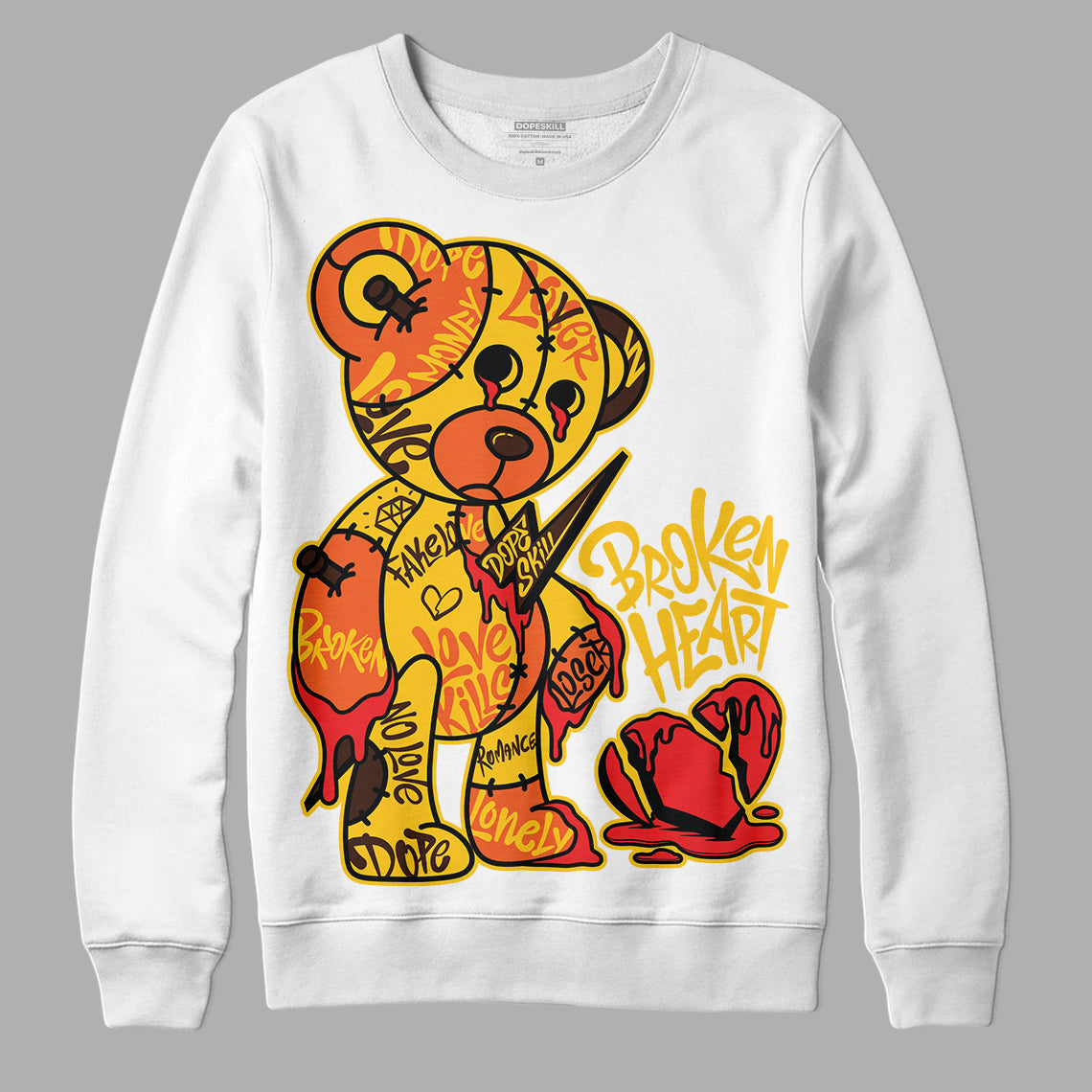 Yellow Collection DopeSkill Sweatshirt Broken Heart Graphic