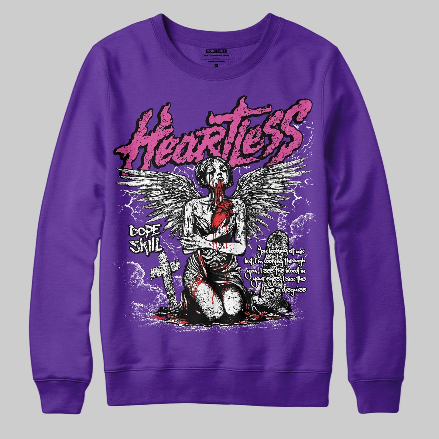 PURPLE Collection DopeSkill Purple Sweatshirt Heartless Graphic