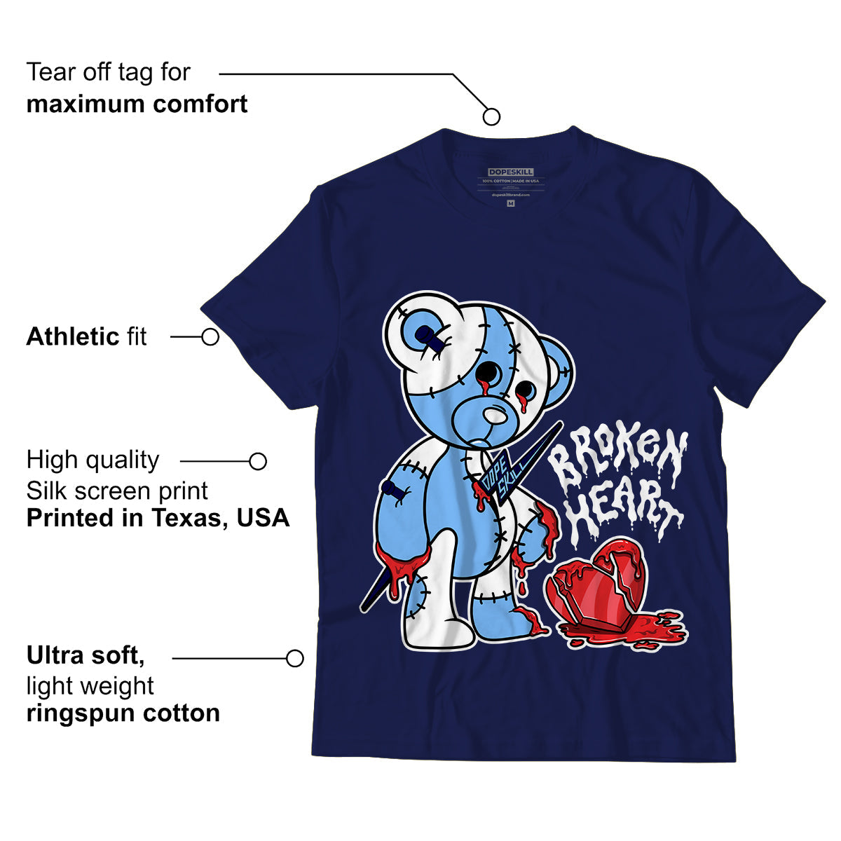 AJ 6 University Blue DopeSkill College Navy T-Shirt Broken Heart Graphic