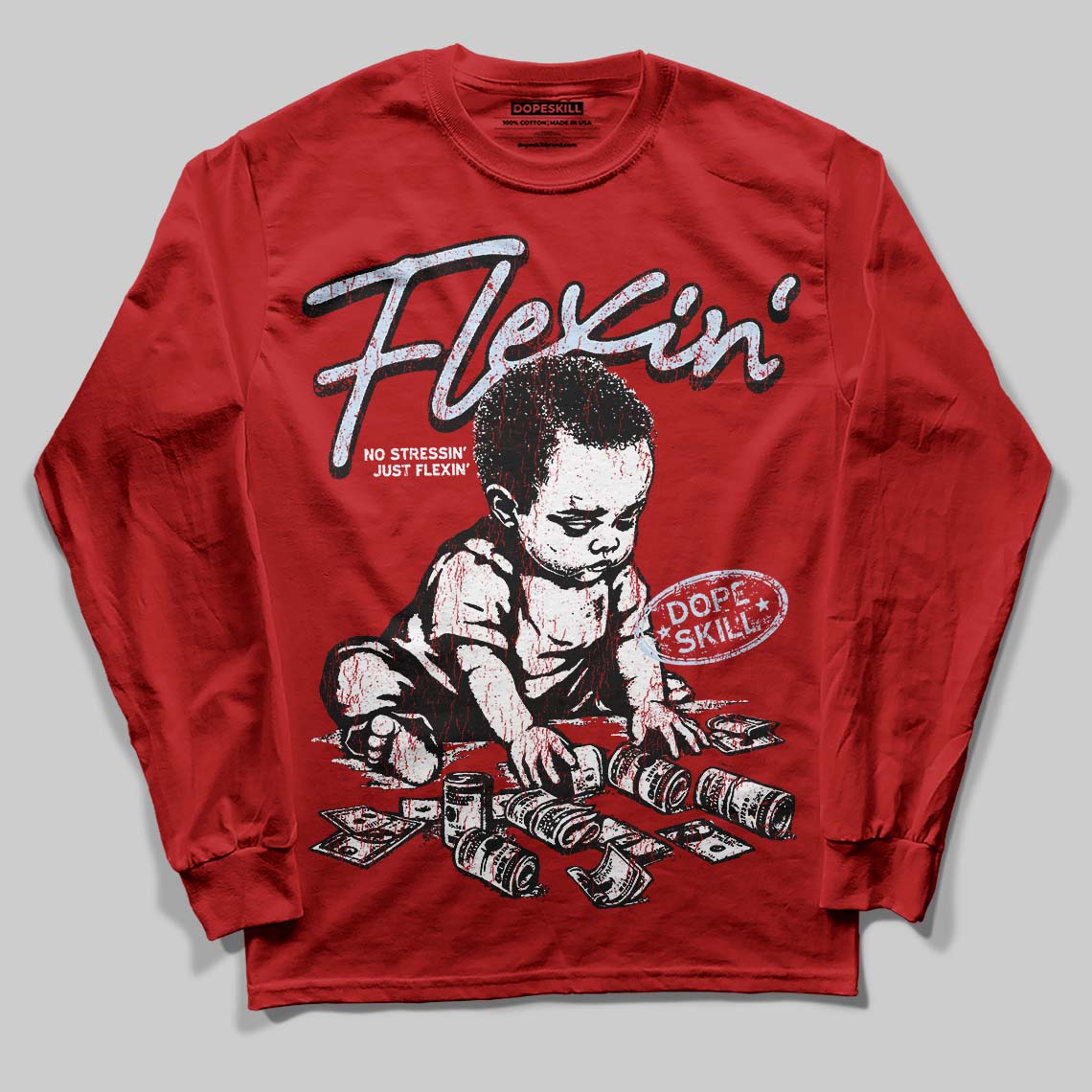 Cherry 11s DopeSkill Long Sleeve T-Shirt Flexin' Graphic