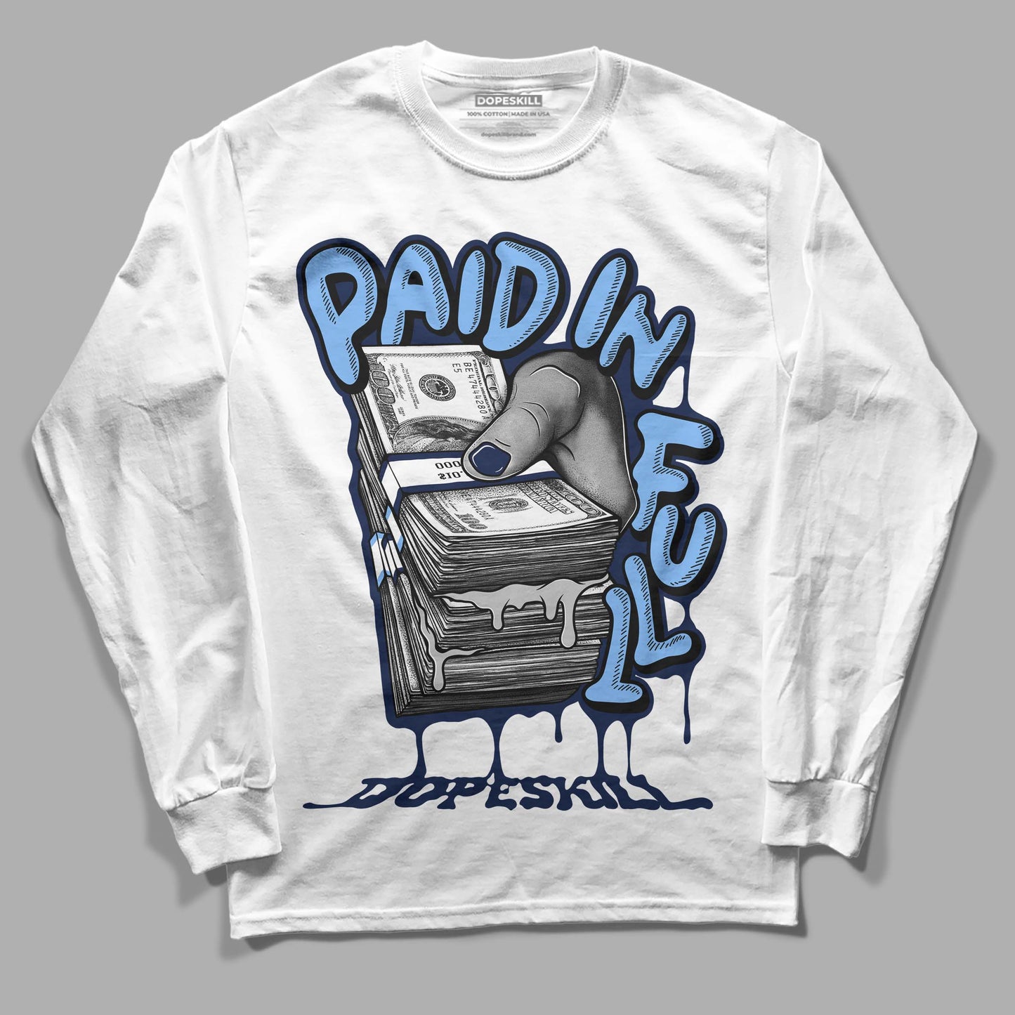 Midnight Navy 5s DopeSkill Long Sleeve T-Shirt Paid In Full Graphic