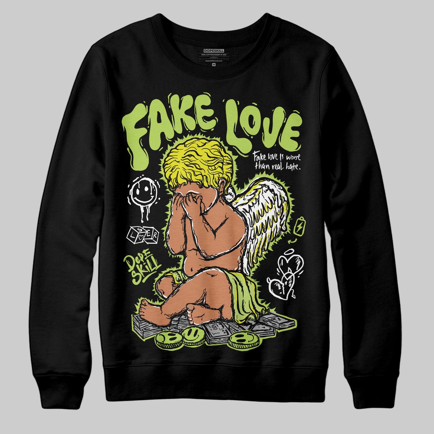 Bright Cactus 13s DopeSkill Sweatshirt False Love Graphic