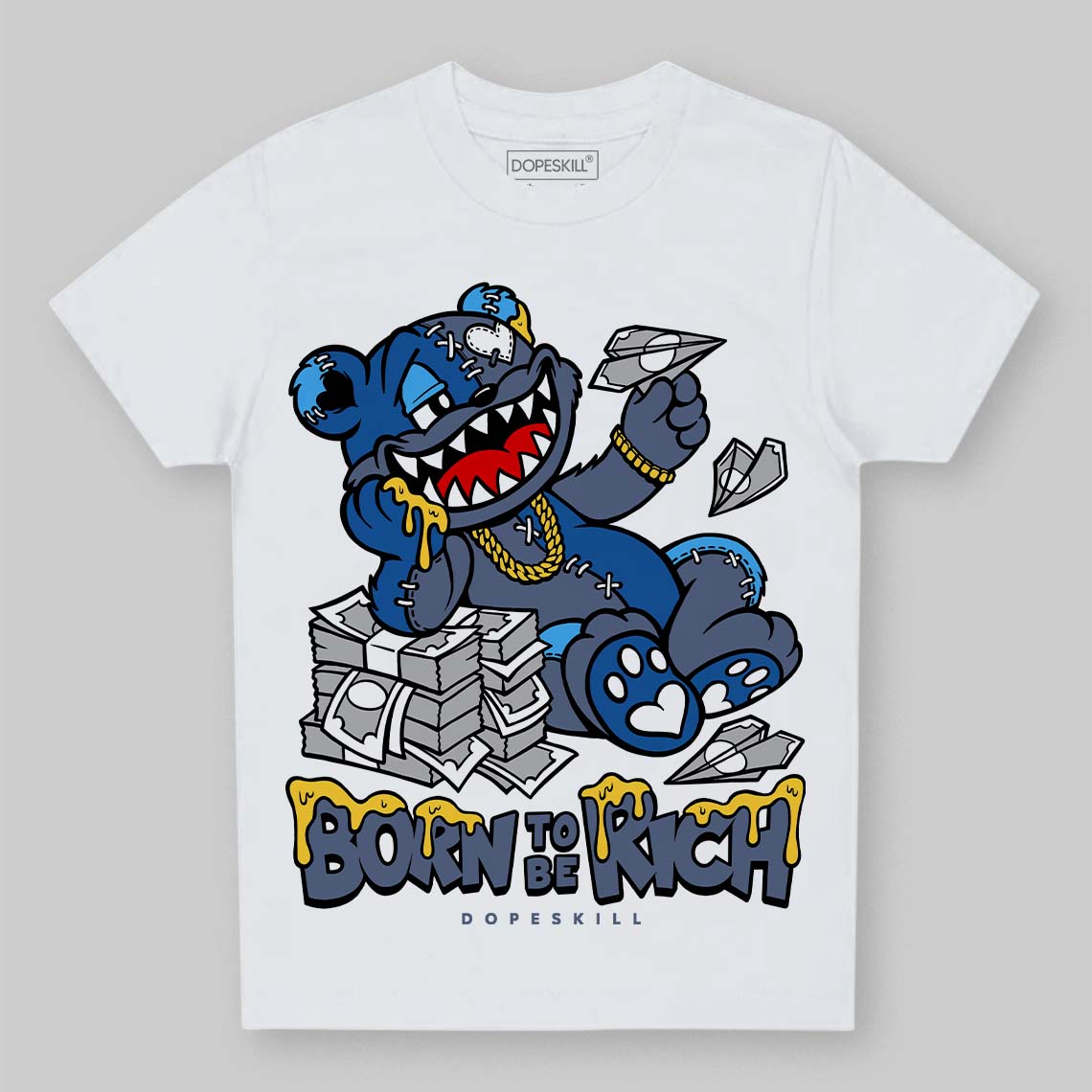 Diffused Blue 11s DopeSkill Toddler Kids T-shirt Born To Be Rich Graphic