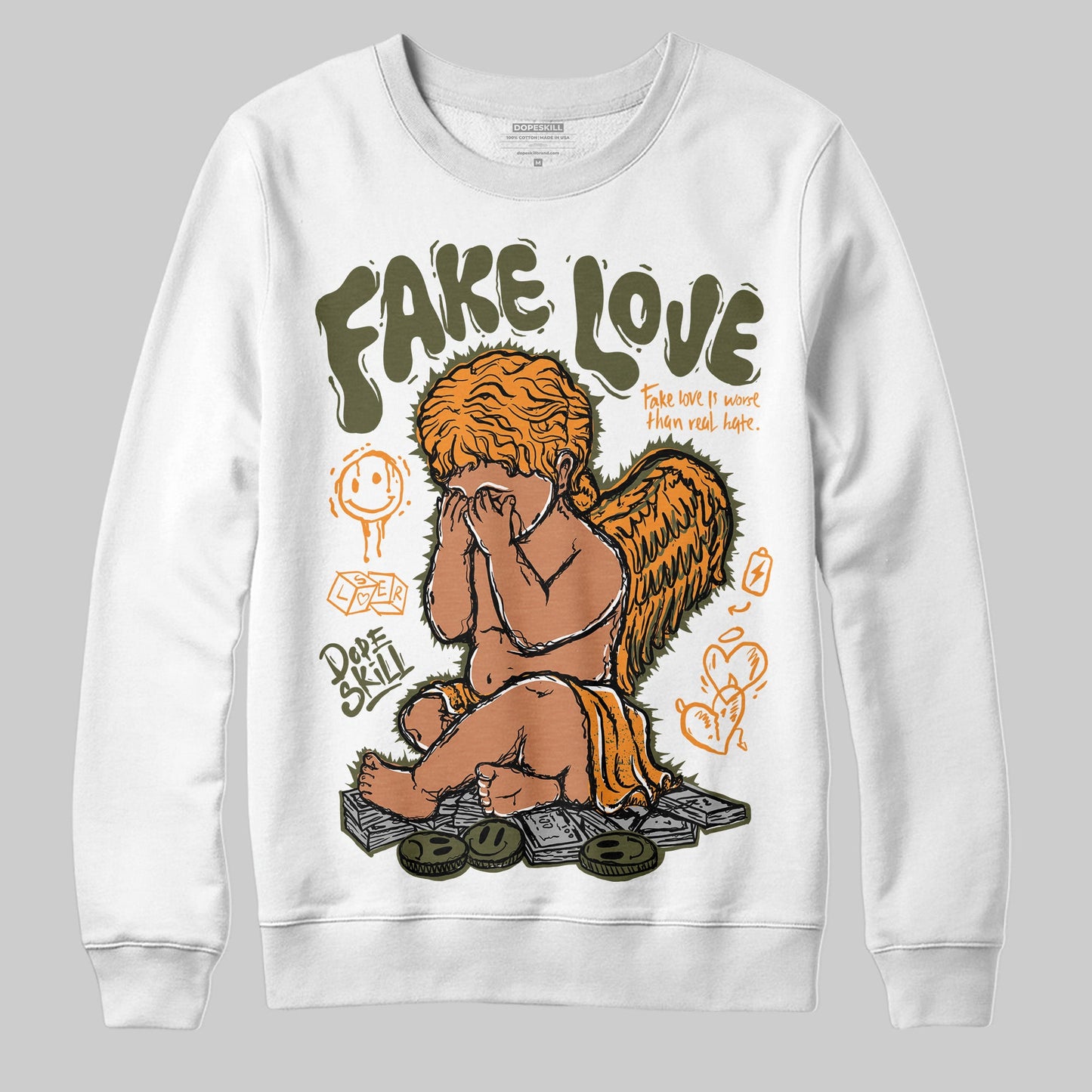 Olive 5s DopeSkill Sweatshirt False Love Graphic
